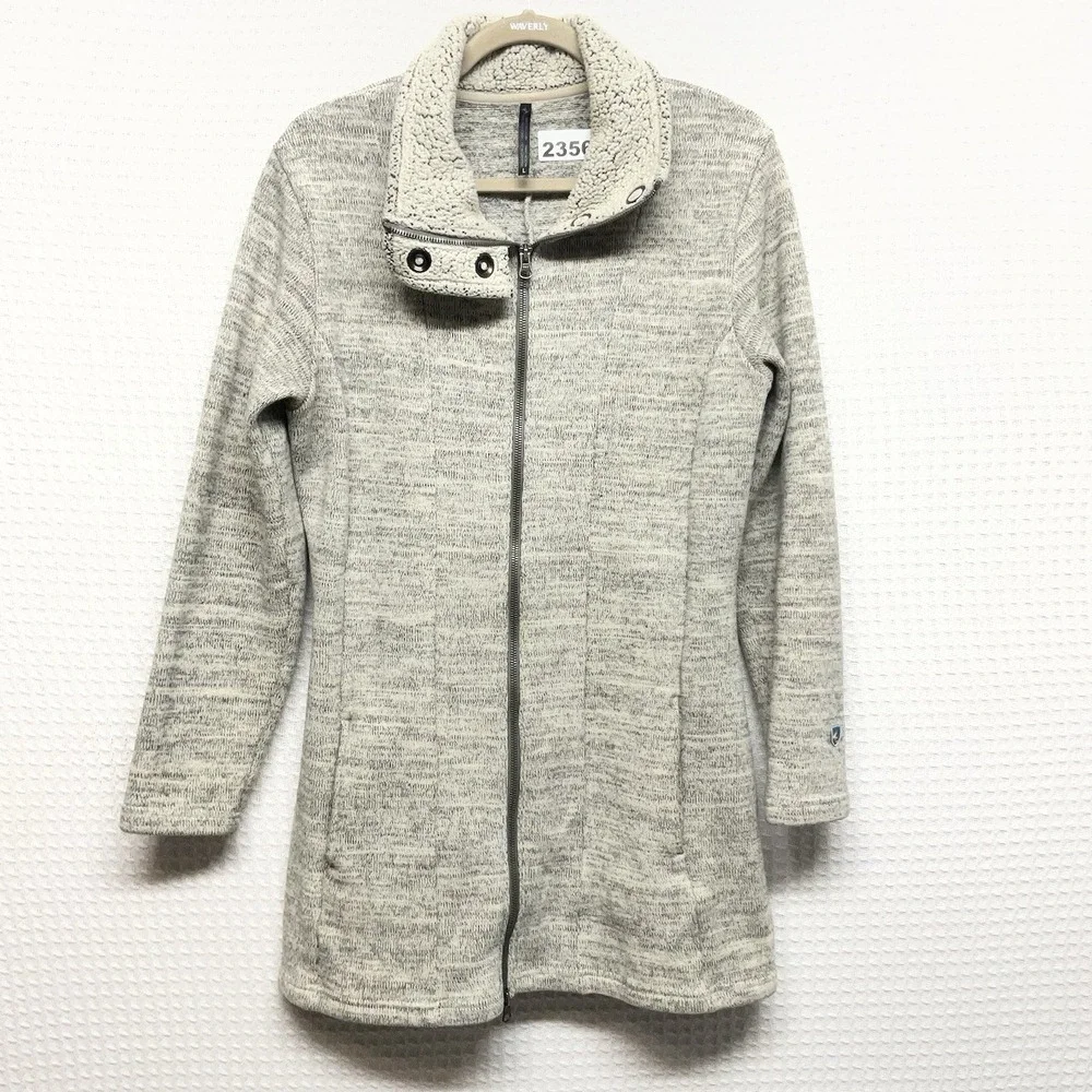 Kuhl Alaska Jacket Womens Large Heathered Gray Long Fleece‎ Lined Zip Up Outdoor
